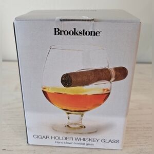 Brookstone Cigar Holder Whiskey Glass Hand Blown Lowball Glass NIB